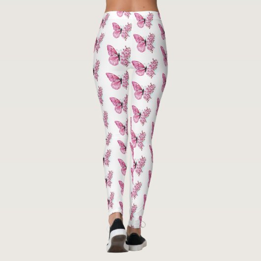 Bloem Vlinder met Roze Sakura Leggings (Achterkant)