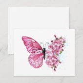 Bloem Vlinder met Roze Sakura RSVP Kaartje (Voorkant / Achterkant)