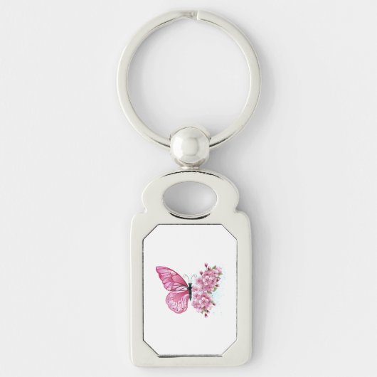 Bloem Vlinder met Roze Sakura Sleutelhanger (Voorkant)