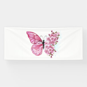 Bloem Vlinder met Roze Sakura Spandoek