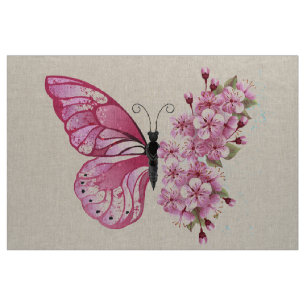 Bloem Vlinder met Roze Sakura Stof