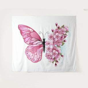 Bloem Vlinder met Roze Sakura Wandkleed