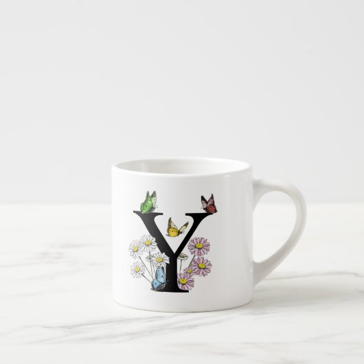 Bloem Vlinder Monogram Initiaal Y     Espresso Kop (Rechts)