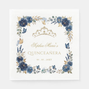 Bloem Vlinder Navy Gouden Tiara Quinceañera Servet