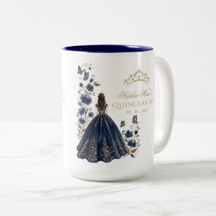 Bloem Vlinder Navy Gouden Tiara Quinceañera Tweekleurige Koffiemok