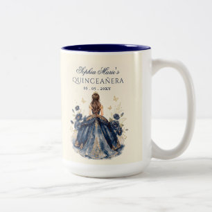 Bloem Vlinder Navy Gouden Tiara Quinceañera Tweekleurige Koffiemok