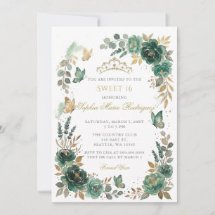 Bloem Vlinder Smaragd Gouden Tiara Sweet 16 Kaart