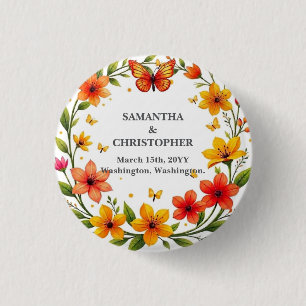 Bloem Vlinders Krans Bruiloft Aangepaste Tekst Ronde Button 3,2 Cm
