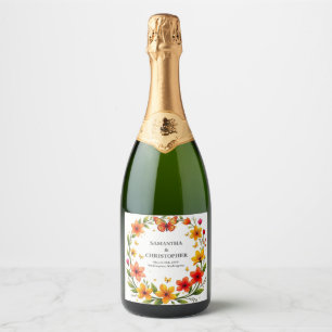 Bloem Vlinders Krans Bruiloft Aangepaste Tekst Sparkling Wijnetiket