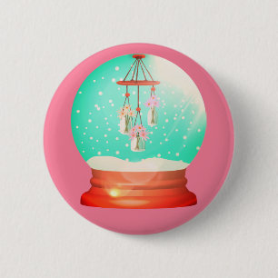 Bloem windklok sneeuwbol cute winter roze ronde button 5,7 cm