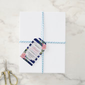 Bloem Zilver Marine Strepen Bruidsfeest Bedankt Cadeaulabel (Met Touw)