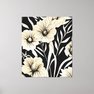 Bloem Zwart en Beige Art Canvas Afdruk