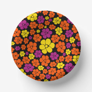 Bloem - zwart, roze, Oranje en geel Papieren Kommen