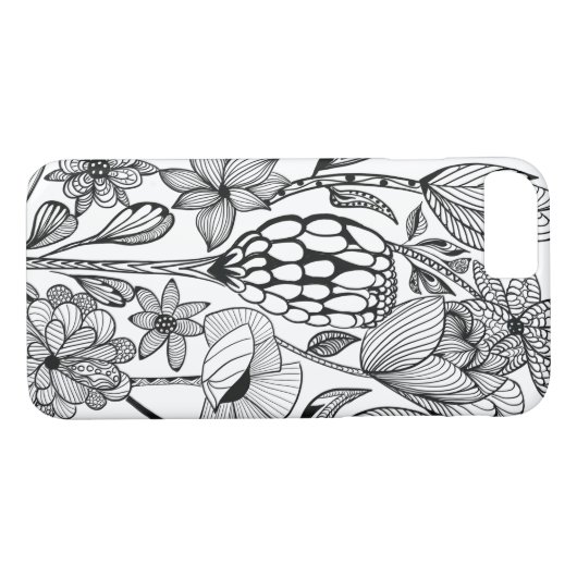 Bloem, zwart-wit lijnkunst Case-Mate iPhone case (Achterkant (Horizontaal))