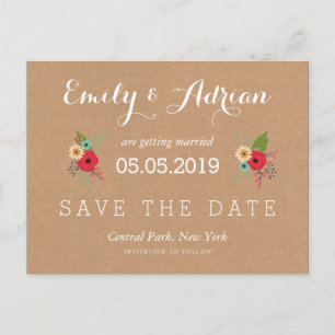 Bloemaccenten Kraft Save the Date Briefkaarten