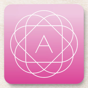 Bloemachtig geometrisch monogram roze gearceerde bier onderzetter