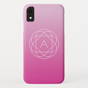 Bloemachtig geometrisch monogram roze gearceerde iPhone XR hoesje