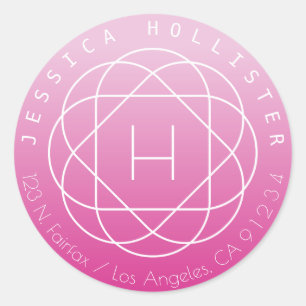Bloemachtig monogram Roze gearceerde retouradres Ronde Sticker