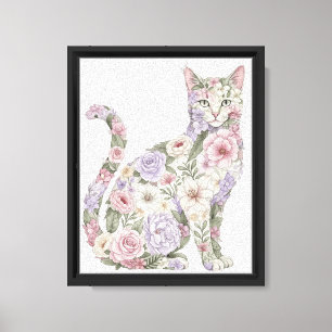 Bloemachtige kat aquarel schildering canvas afdruk