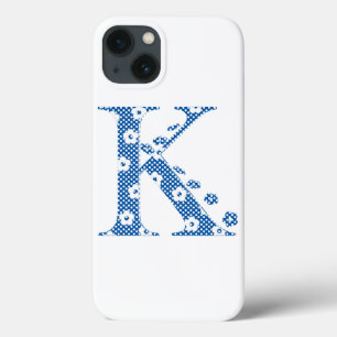 bloemalfabet K (blauw en stip) iPhone 13 Hoesje