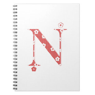 bloemalfabet N (rood en stip) Notitieboek