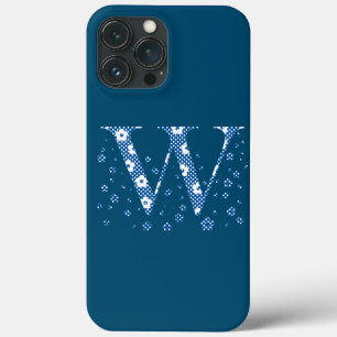 bloemalfabet W (blauw en stip) Hoesje-Mate iPhone 13 Pro Max Hoesje