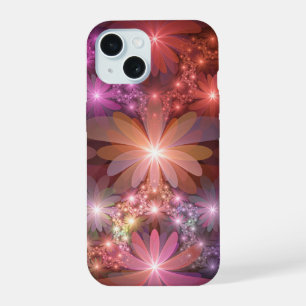 Bloembed van bloemen Kleurrijke Glanzende Abstract iPhone 15 Hoesje