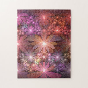 Bloembed van bloemen Kleurrijke Glanzende Abstract Legpuzzel