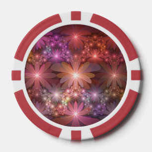 Bloembed van bloemen Kleurrijke Glanzende Abstract Poker Chips