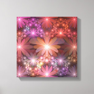 Bloembed van kleurrijke glanzende abstracte fracta canvas afdruk