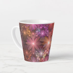 Bloembed van kleurrijke glanzende abstracte fracta latte mok