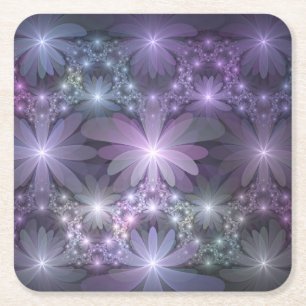 Bloembed van trendy glanzende abstracte fractal ku vierkante kartonnen onderzetter