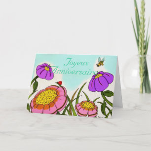 Bloembeemdje "Joyeux Anniversaire" Birthday Kaart