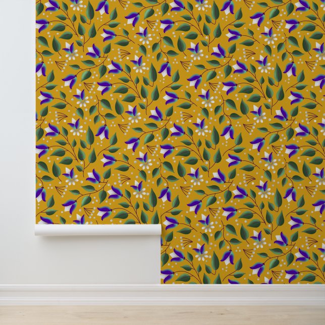 Bloembehang in geel en Paarse Behang (Applicatie)
