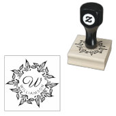 Bloemblaadjes Botanische Cirkelnaam & Monogram Rubberstempel (Gestempeld)