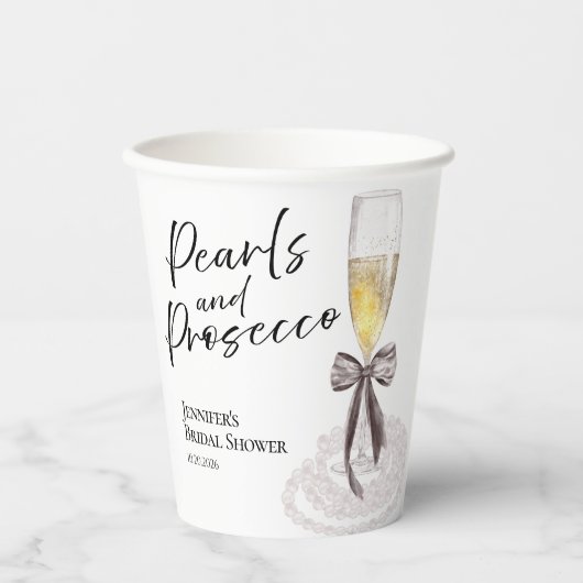 Bloemblaadjes en Prosecco | Boog Waterverf Bruids Papieren Bekers (Voorkant)