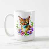 bloemblaadjes en Spint Schattigee kat en bloemen Koffiemok (Links)