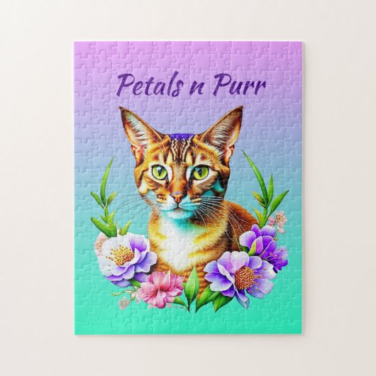 bloemblaadjes en Spint Schattigee kat en  bloemen Legpuzzel (Verticaal)