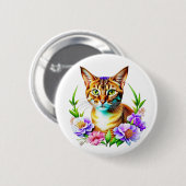 bloemblaadjes en Spint Schattigee kat en  bloemen Ronde Button 5,7 Cm (Voorkant /achterkant)