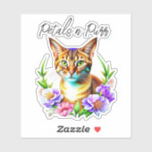 bloemblaadjes en Spint Schattigee kat en  bloemen Sticker (Vel)