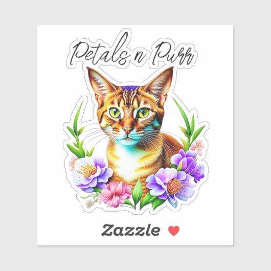 bloemblaadjes en Spint Schattigee kat en  bloemen Sticker (Vel)
