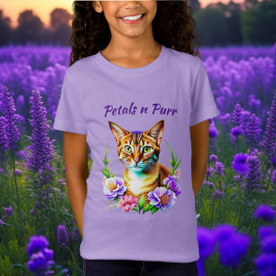 bloemblaadjes en Spint Schattigee kat en  bloemen T-shirt