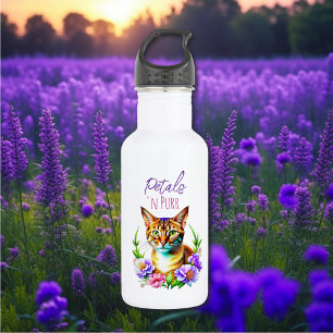 bloemblaadjes en Spint Schattigee kat en bloemen Waterfles