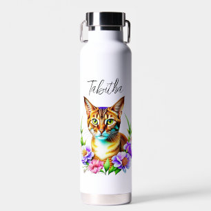 bloemblaadjes en Spint Schattigee kat en bloemen Waterfles