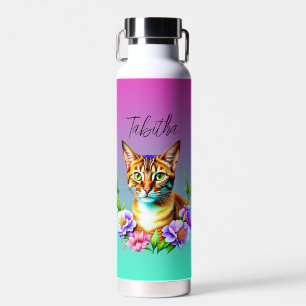 bloemblaadjes en Spint Schattigee kat en bloemen Waterfles