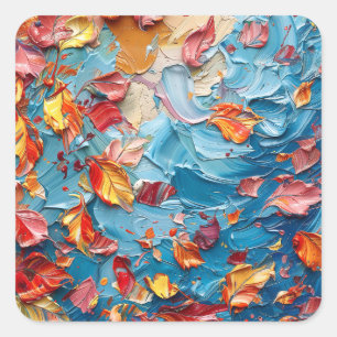 Bloemblaadjes in Beweging – Expressieve Abstracte Vierkante Sticker