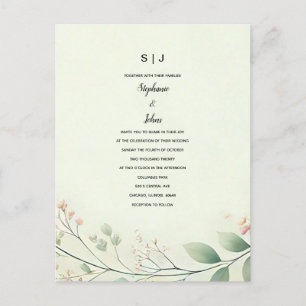 Bloemblaadjes Monogram Wijze Groen Beige Huwelijk Briefkaart