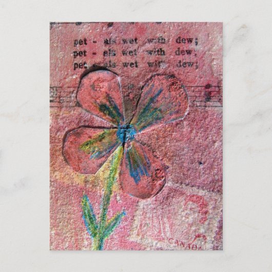 Bloemblaadjes nat met dauwbloem mixed media collag briefkaart (Voorkant)
