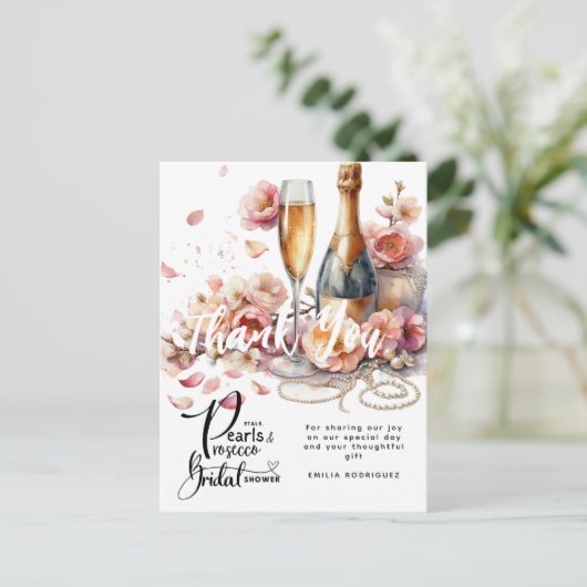 Bloemblaadjes Parels Prosecco Cadeautjes Bruidsfee Briefkaart (Staand voorkant)