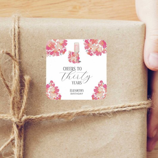 bloemblaadjes & Prosecco 30e verjaardag Bloemen Ro Vierkante Sticker